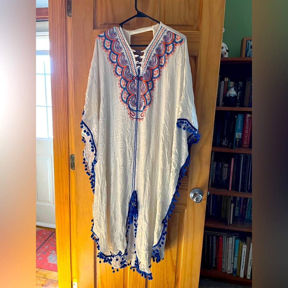 White Caftan With Pom-Poms